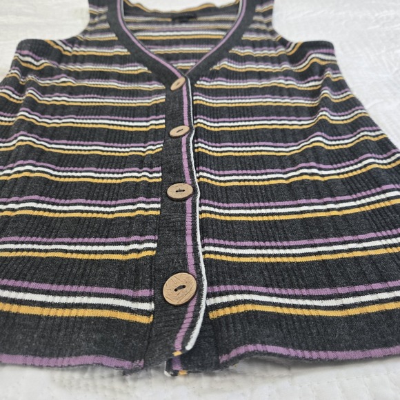 Buckle Black Womens Vest Top Button Purple‎ Yellow Striped 90s Y2K Preppy Medium - Picture 3 of 11